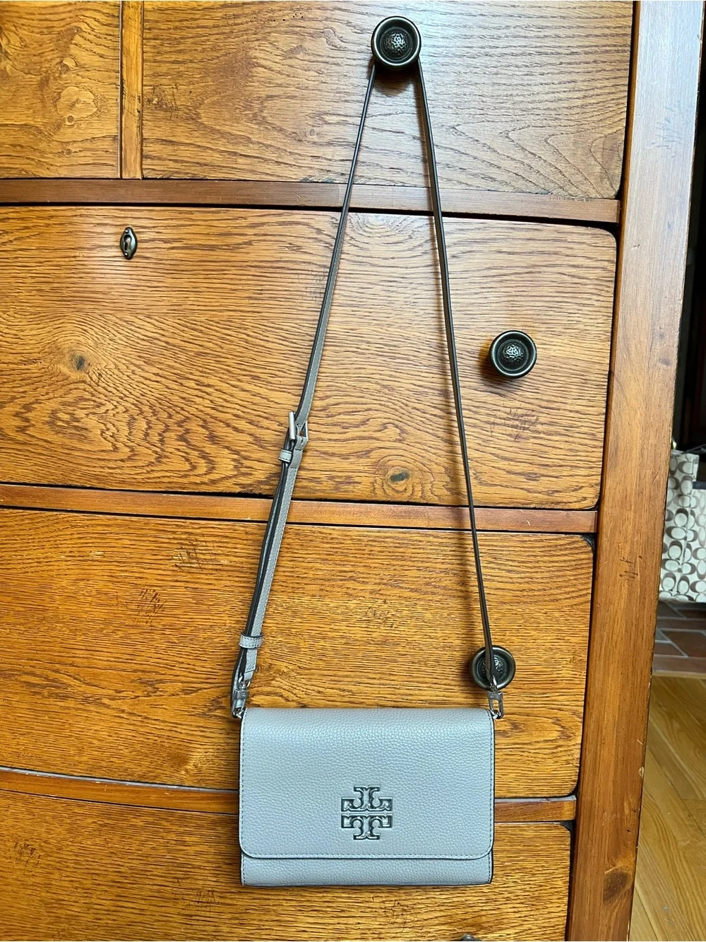Tory Burch French Gray Leather Britten Combo Crossbody Bag & Bifold Wallet Set